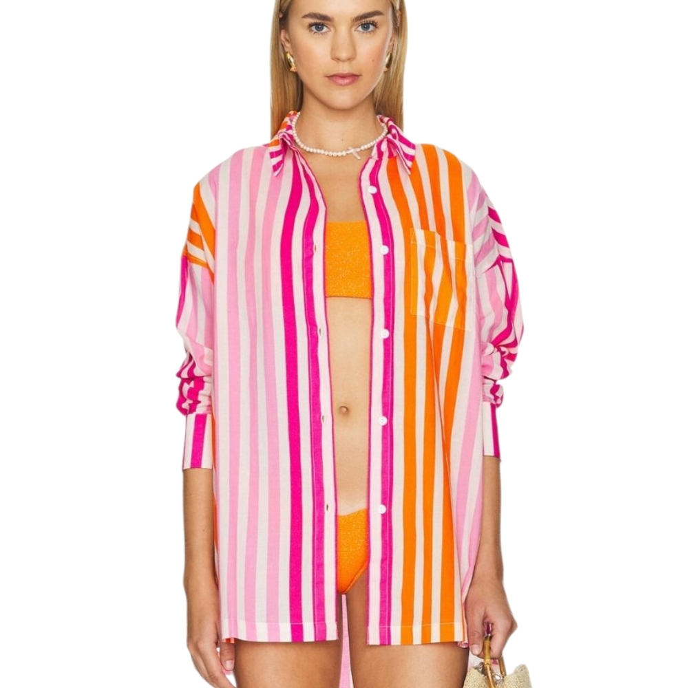 BEACH RIOT Alexa Top Shirt Swim Cover Up Coverup In Sunset Stripes Size S / M
